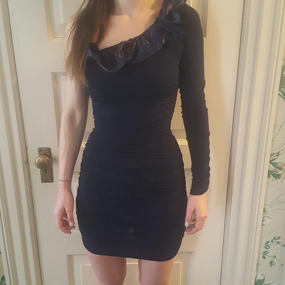 Navy Blue One-Shoulder Dress